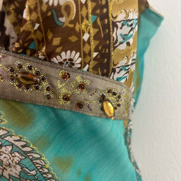 La Belle Teal and Cream Midi Dress - Picture 5 of 10